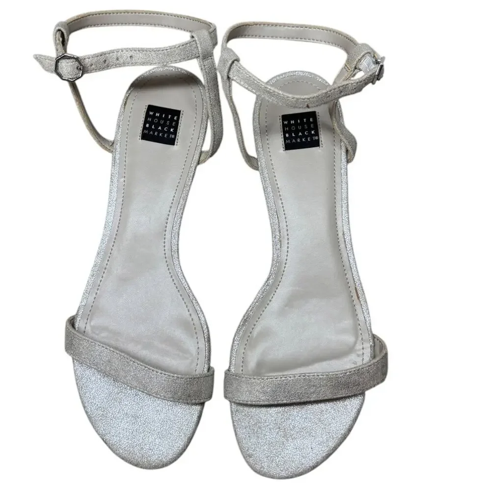 White House Black Market Women’s 7.5M Metallic Ankle Strap Low Heel Sandals